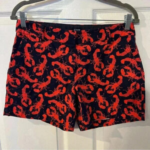 J Crew Lobster Print Chino Shorts Maine Red Navy 100% Cotton Women Size 6 EUC